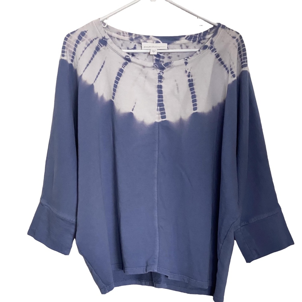 PURE JILL by J. JILL Organic Cotton Purple Tie Dye 3/4 Sleeves Crop Sweatshirt L